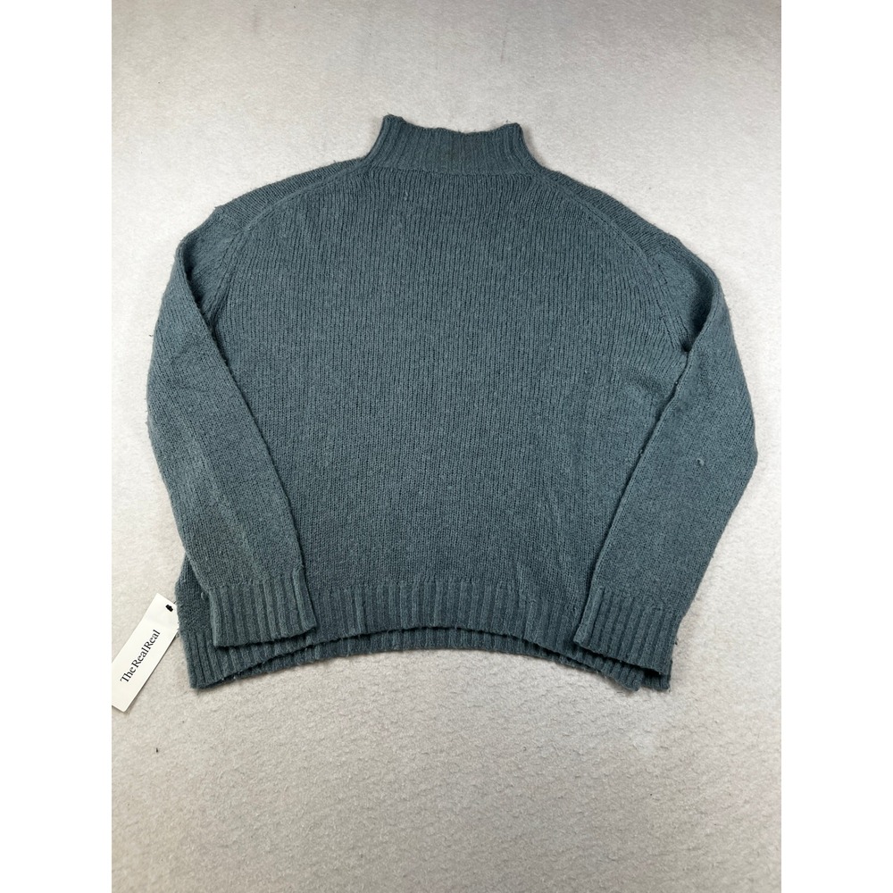 Jenni Kayne Dusty Blue Alpaca Wool Blend Mock Neck Chunky Knit Sweater SZ Small